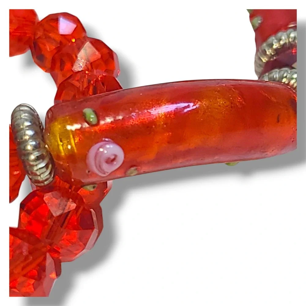 Red‎ Lampwork Glass & Crystal Beads Stretch Bracelet Stack of 2